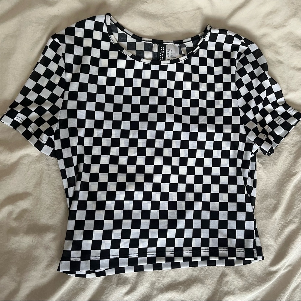 Mesh Checkered Black and White Crop Top